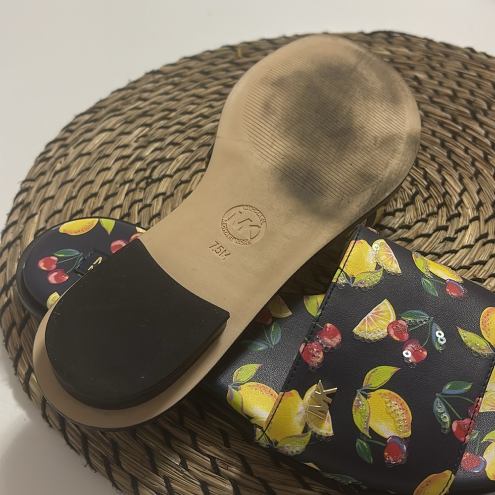 Michael Kors Black Slides with Lemon and Cherry Print - Picture 5 of 7